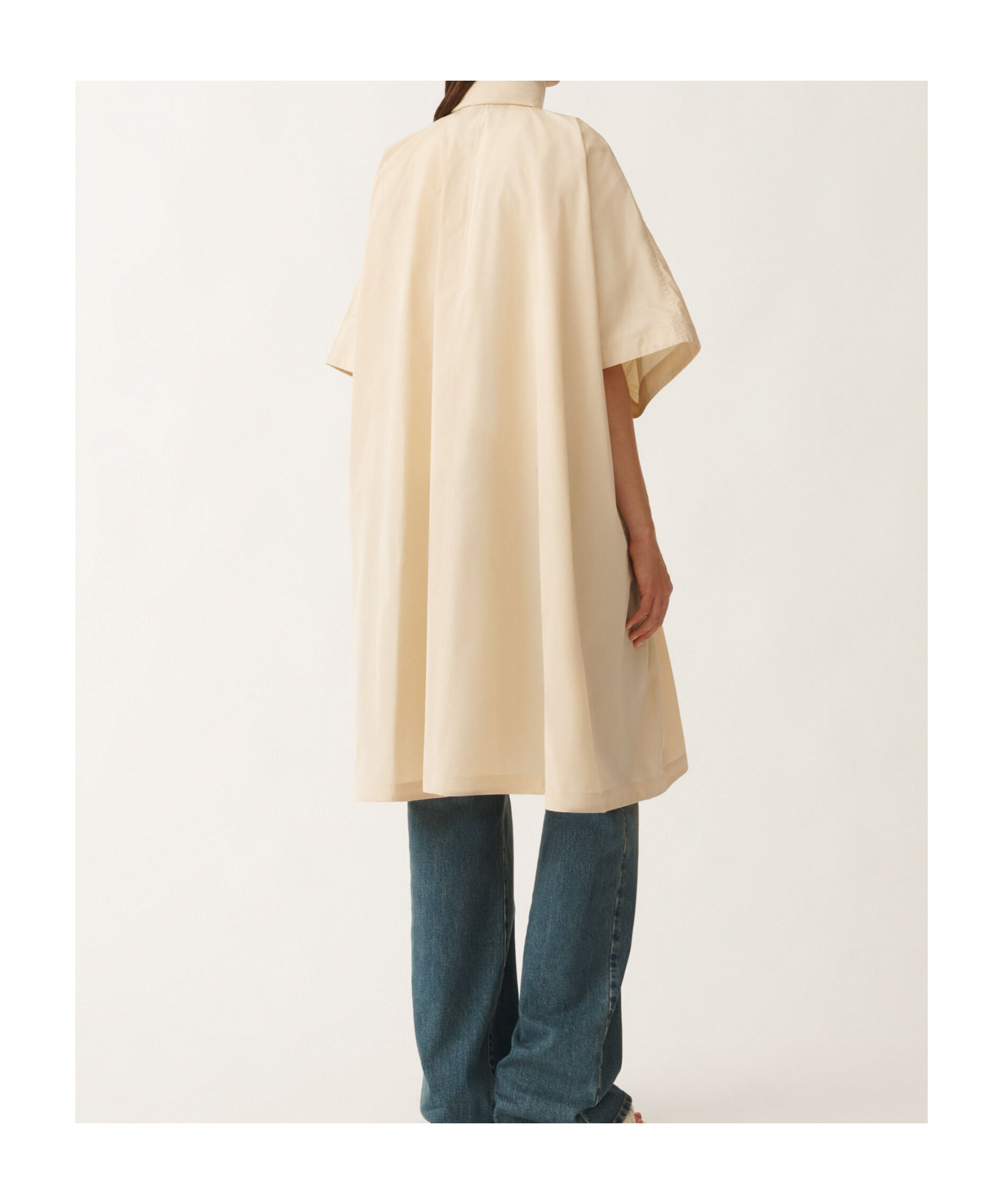 Shop Fabiana Filippi Tech Taffeta Drawstring Waist Long Cape In Nude