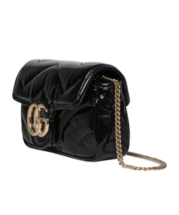 Gucci Gg Marmont Super Mini Patent Shoulder Bag In Black