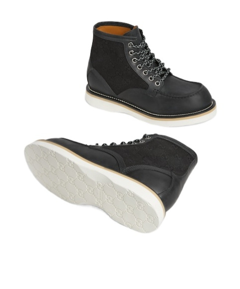 Gucci Logo-pattern Lace-up Boots In Black