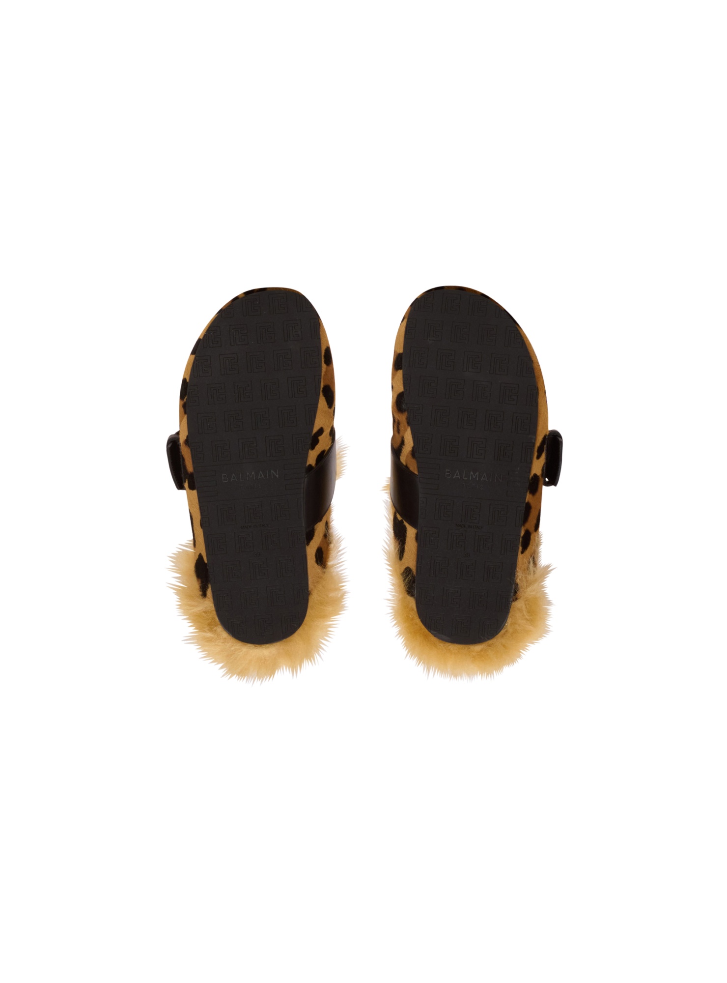 Balmain Anthem Leopard Print Ponyskin Leather And Faux Fur Mules In Animal Print