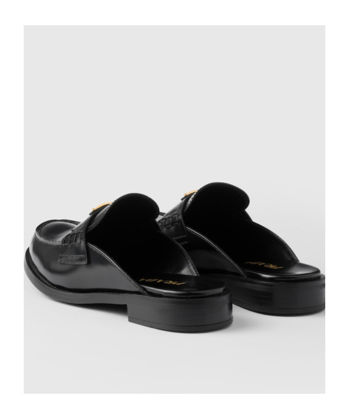 Prada Leather Logo Loafer Mules In Black