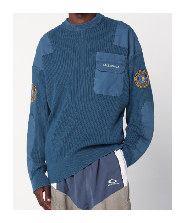 Balenciaga Blue Uniform Merch Cotton Jumper In Blue