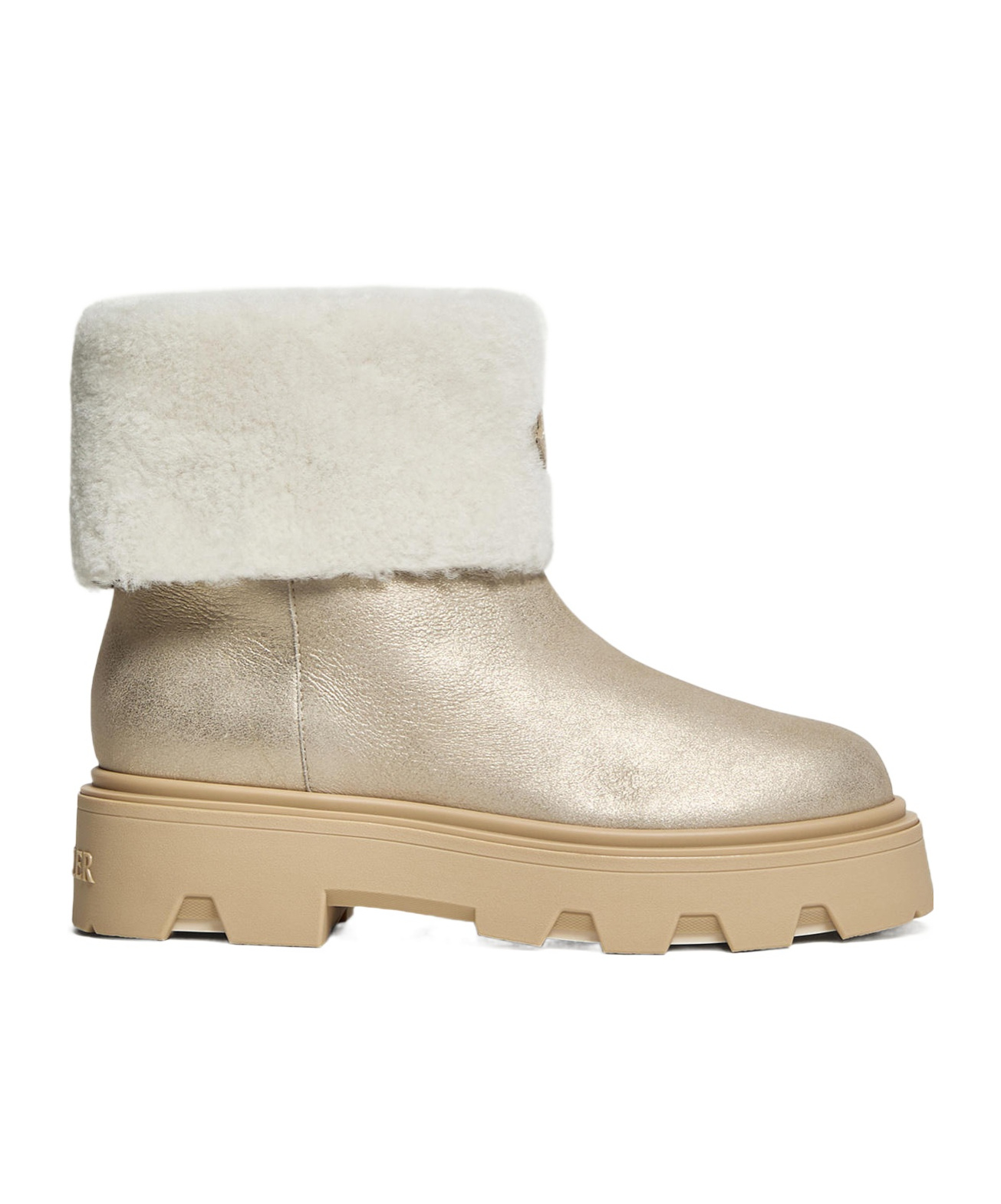 Moncler Aurea Shearling-trimmed Leather Ankle Boots In Silver