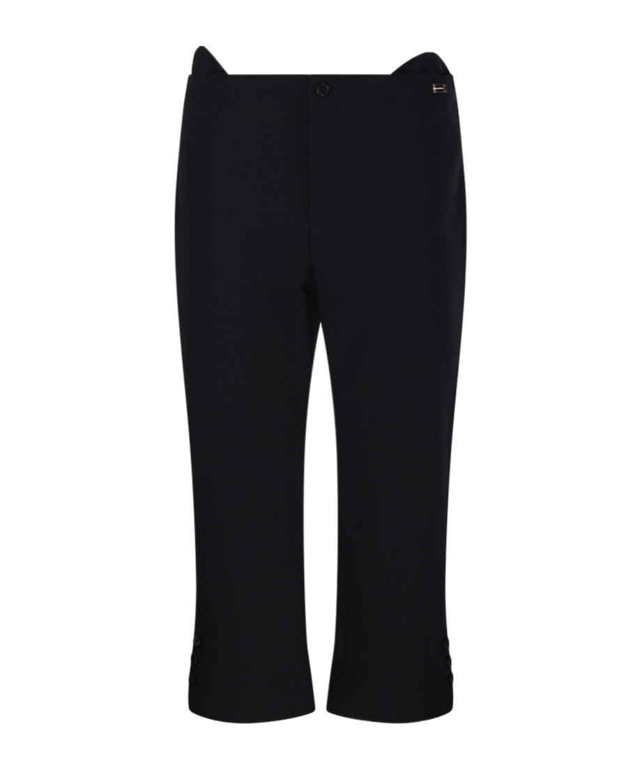 Victoria Beckham Buttoned Cuff Cropped Wool Trousers In Black