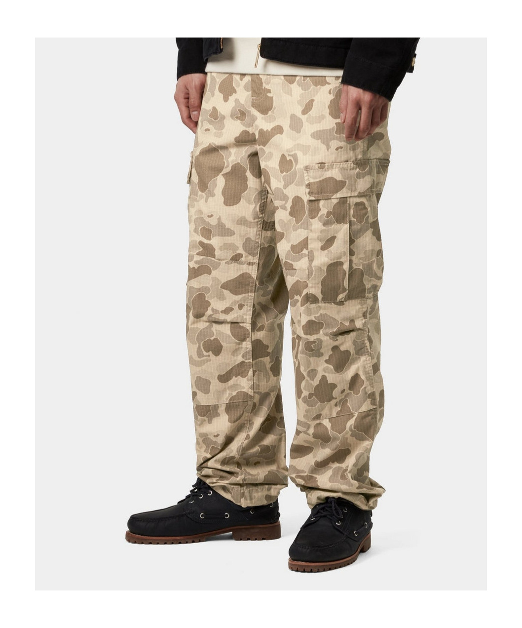 Carhartt Work In Progress Duck Landon Camo Loose Tapered Organic Cotton Jeans In Waist