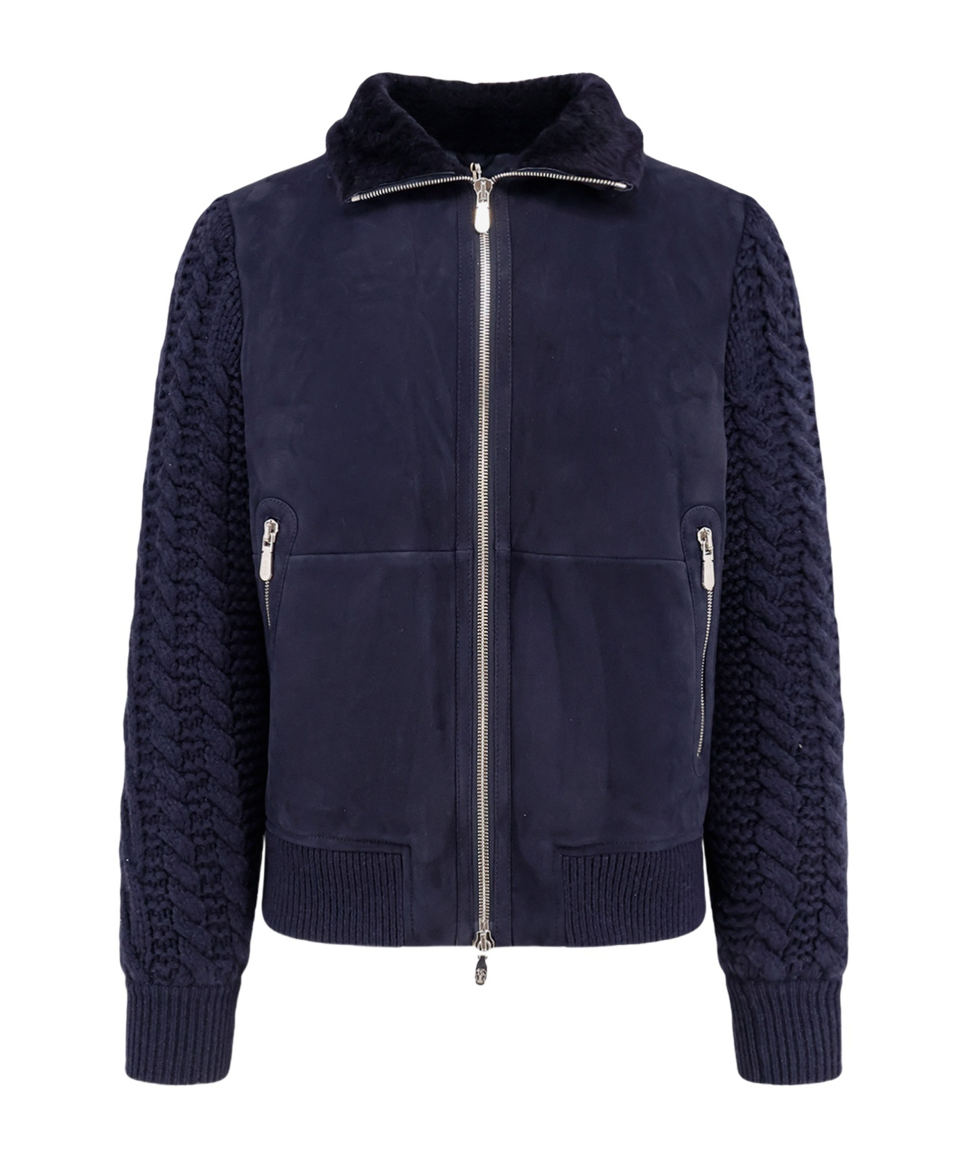Brunello Cucinelli Padded Jacket In Mutton Leather And Cashmere In Blue