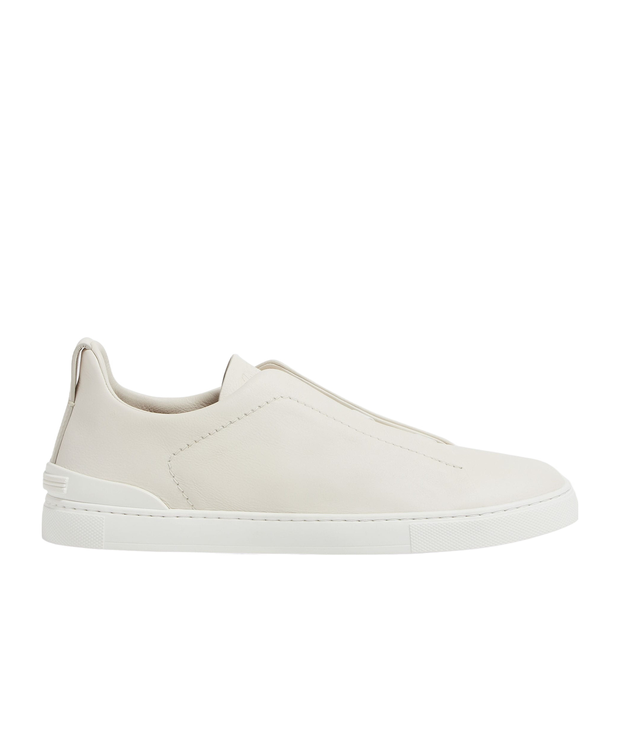 Zegna Triple Stitch Deerskin Leather Slip-on Sneaker In White