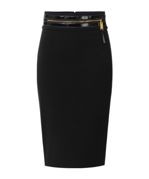 Elisabetta Franchi Skirt In Lightweight Crêpe Fabric With Crackled Leather-effect Waistband In Black