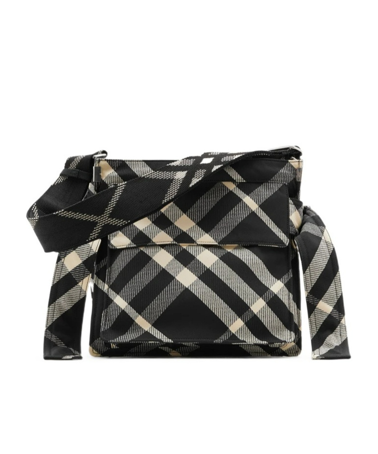 Burberry Trench Checked Crossbody Bag In Black