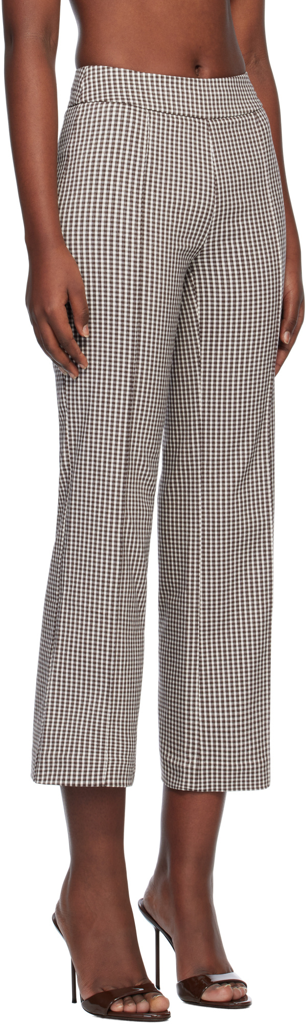 Staud Knack Pants Dark Chocolate Micro Check In Gray