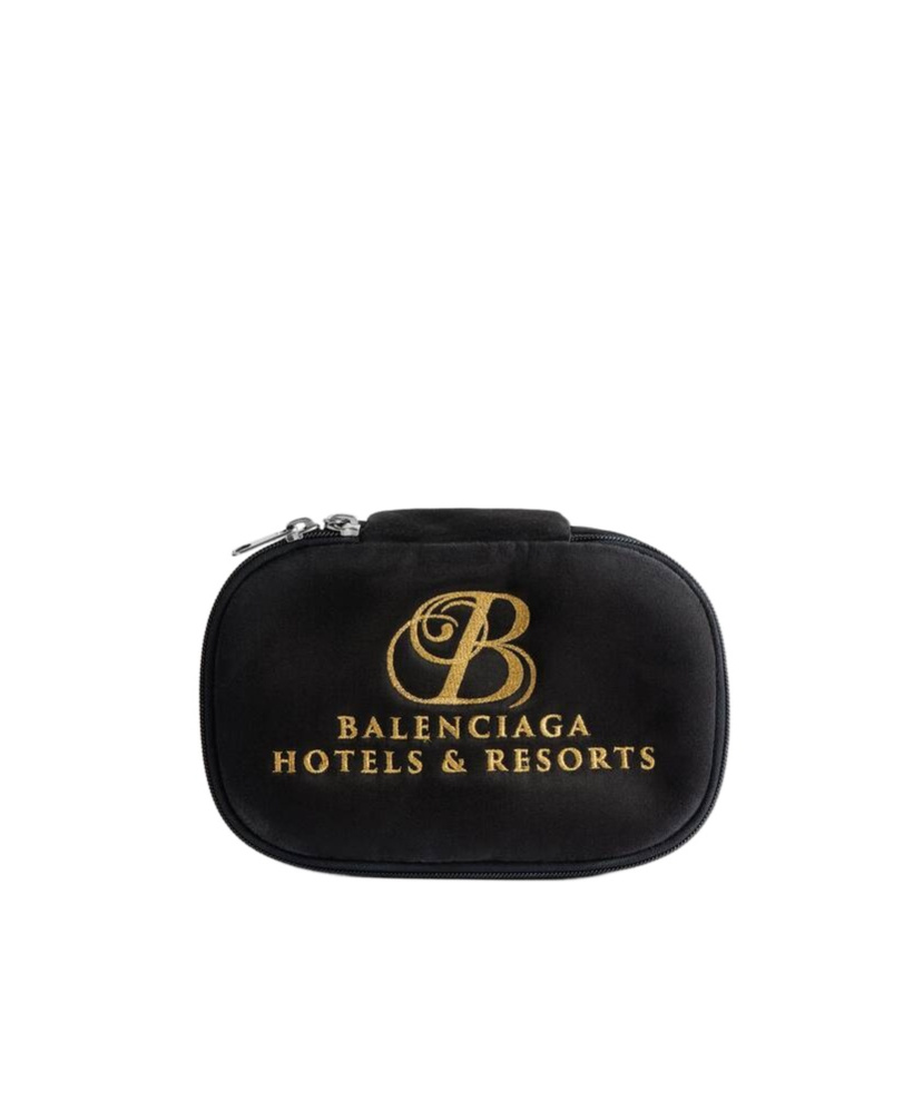 Balenciaga Logo-embroidered Velvet Clutch Bag In Black