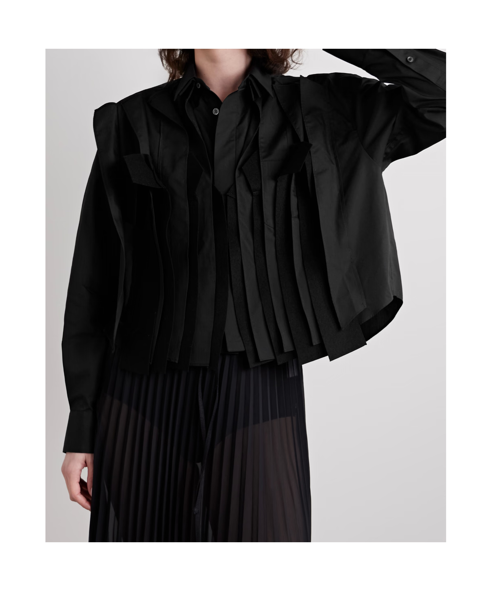 Sacai Pleated Long-sleeved Shirt In Black