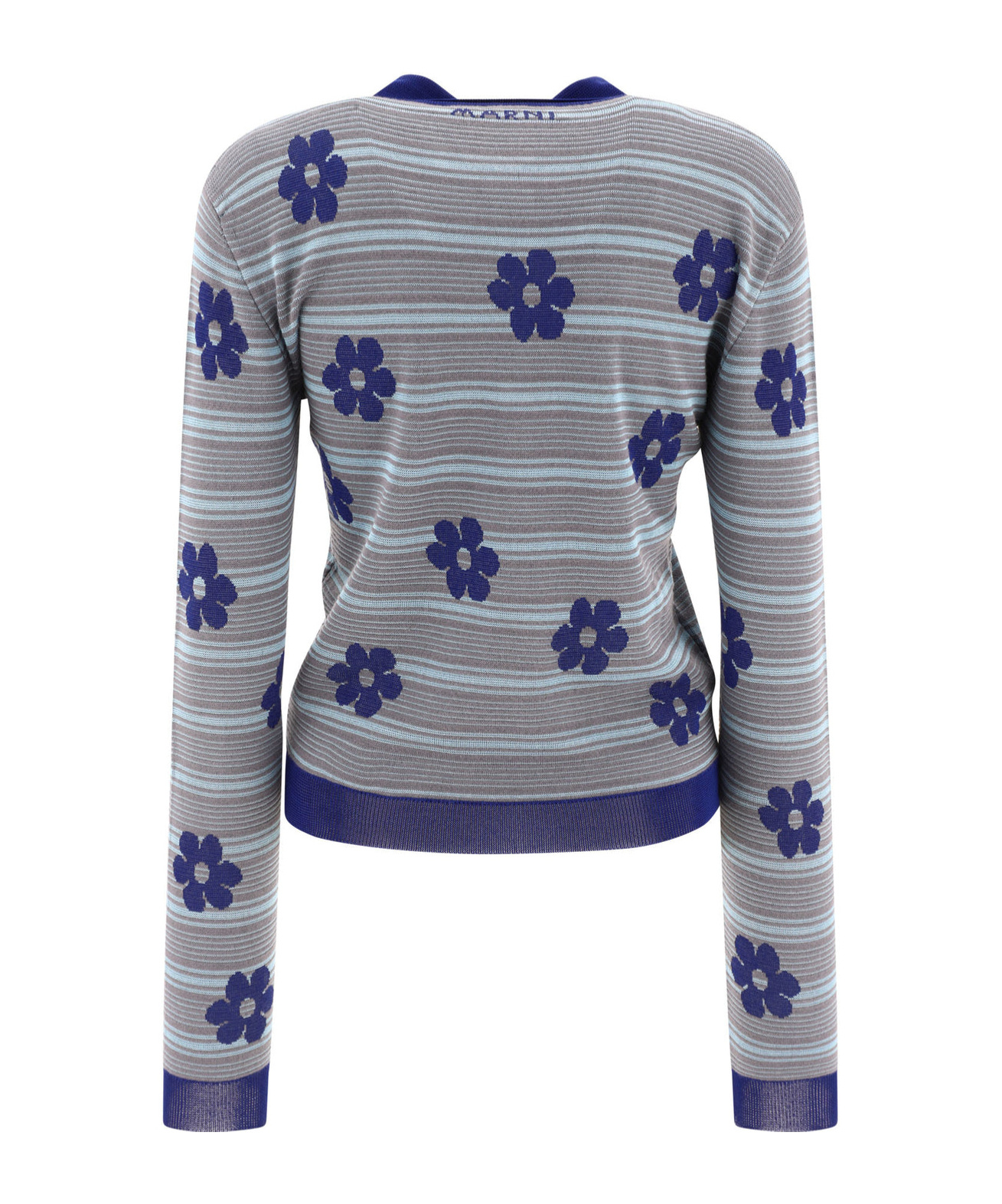 Marni Striped Flowers Polo Shirts In Gray