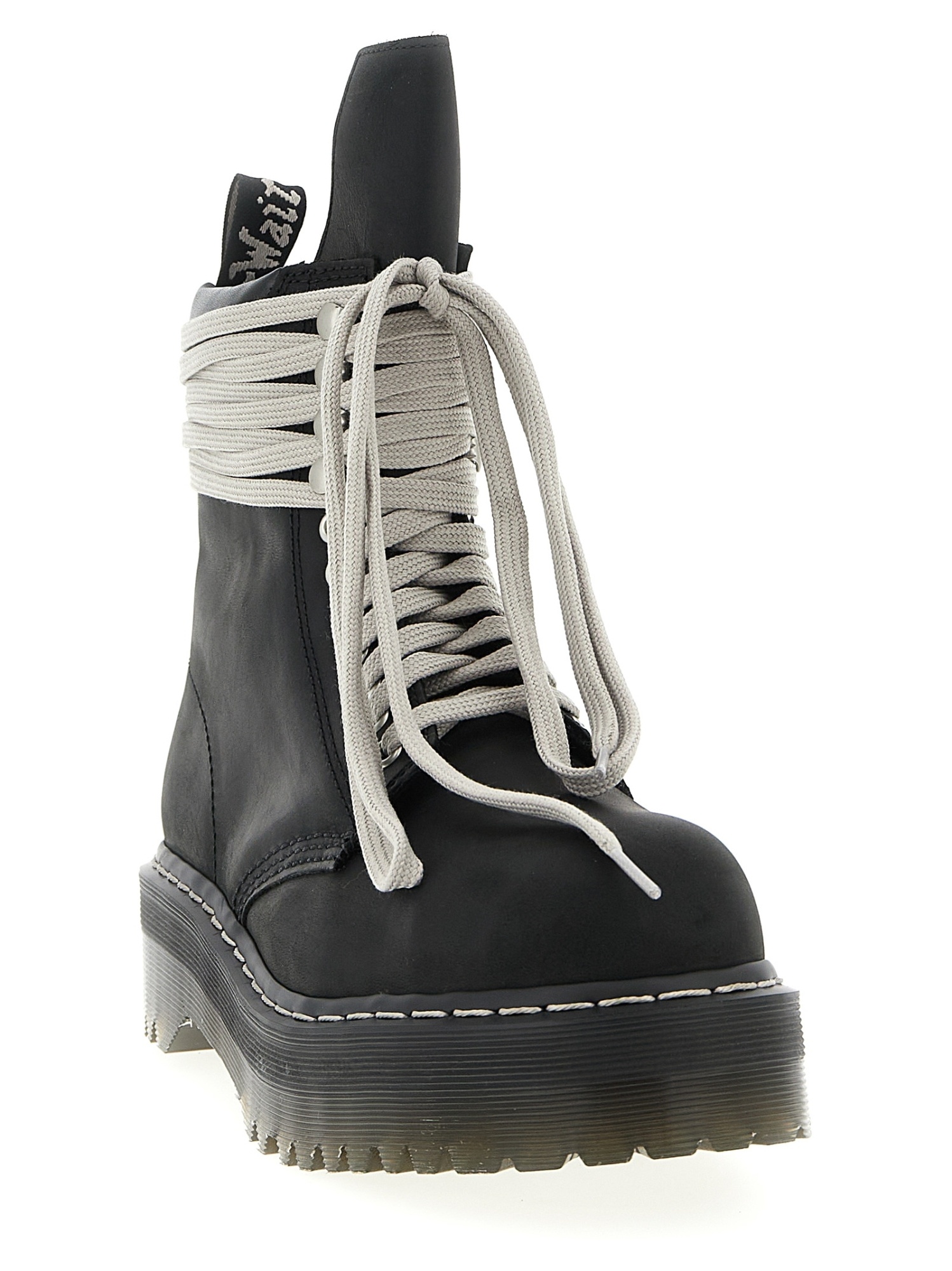Rick Owens X Dr. Martens Quad Sole Steel Toe Lace- Up Boots In Black