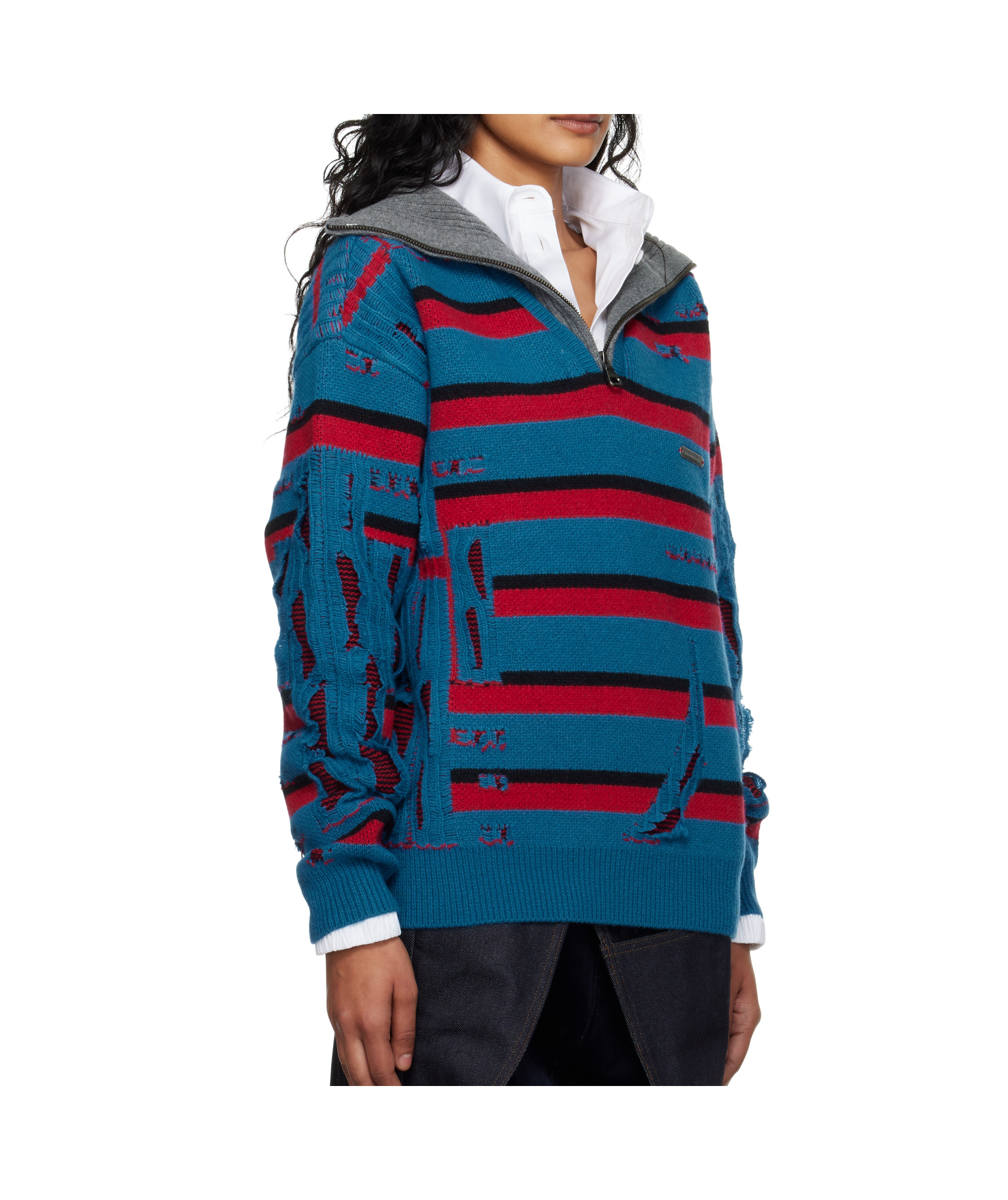 Andersson Bell Striped Jacquard Half-zip Sweater In Multi