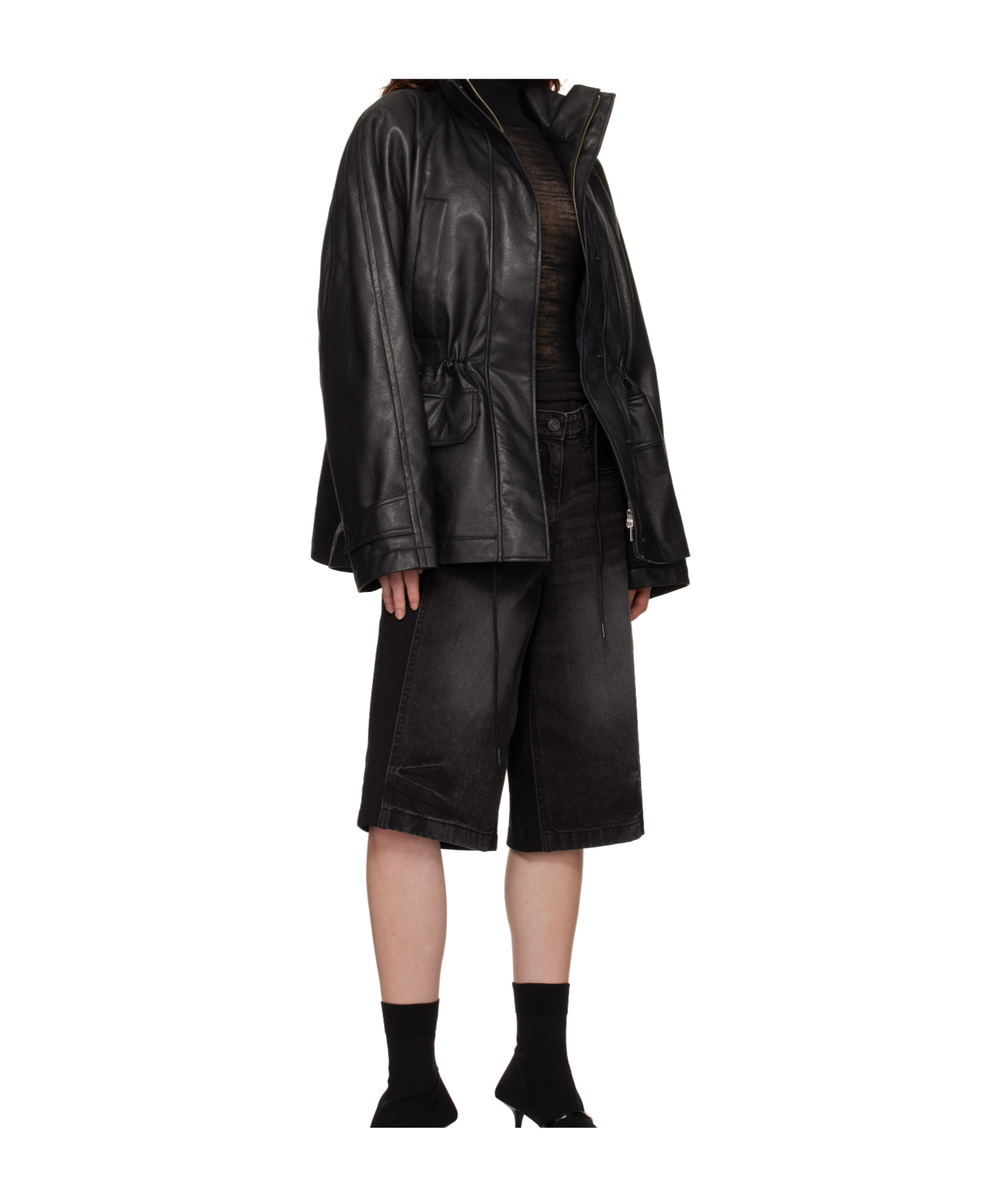 Juunj Patched Jersey Denim Shorts In Black