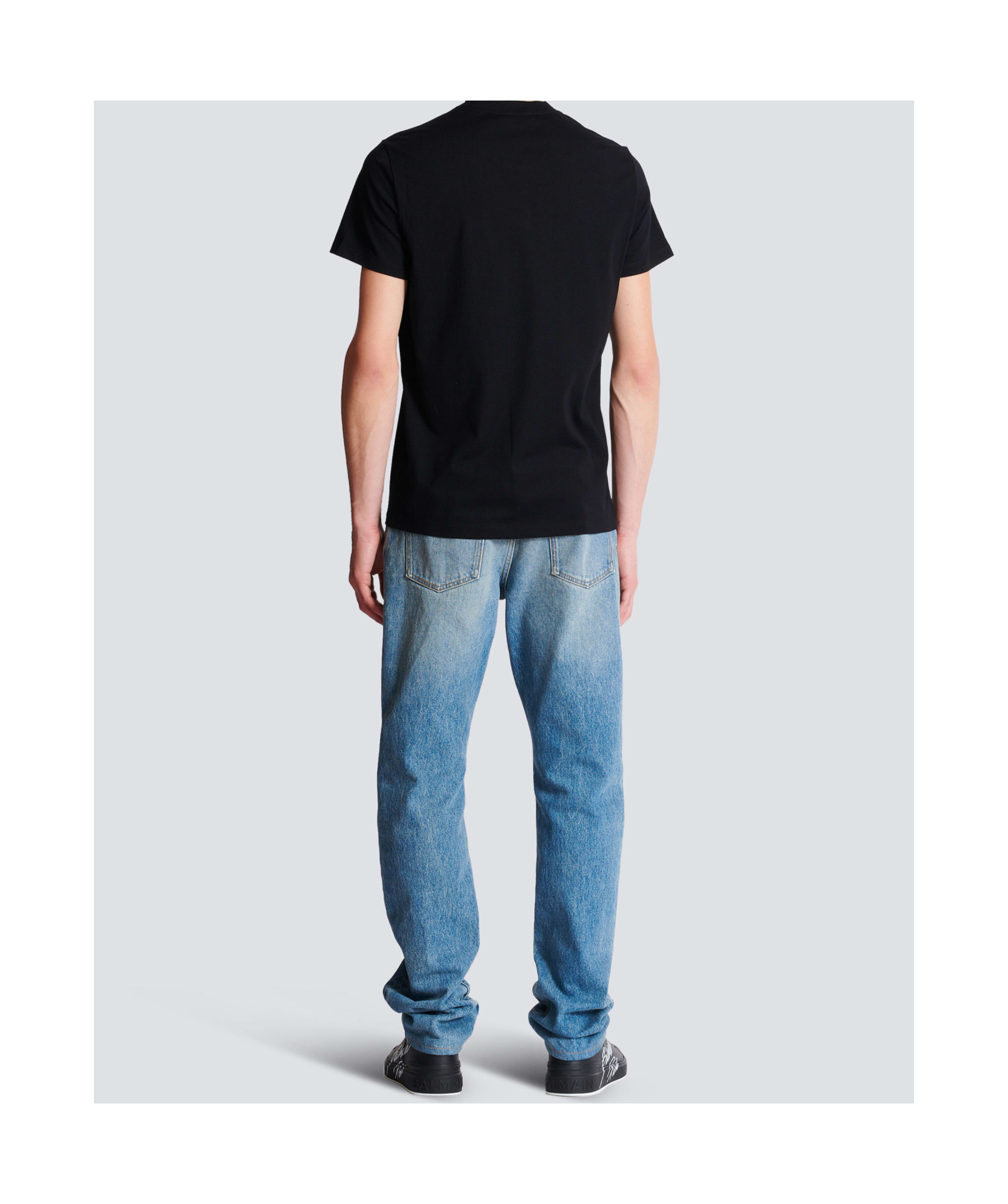 Balmain Black Crewneck T-shirt With Logo Print In Cotton Man