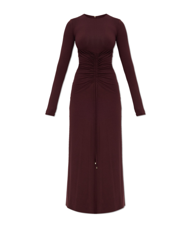 Max Mara Jersey Ruched Maxi Dress In Brown
