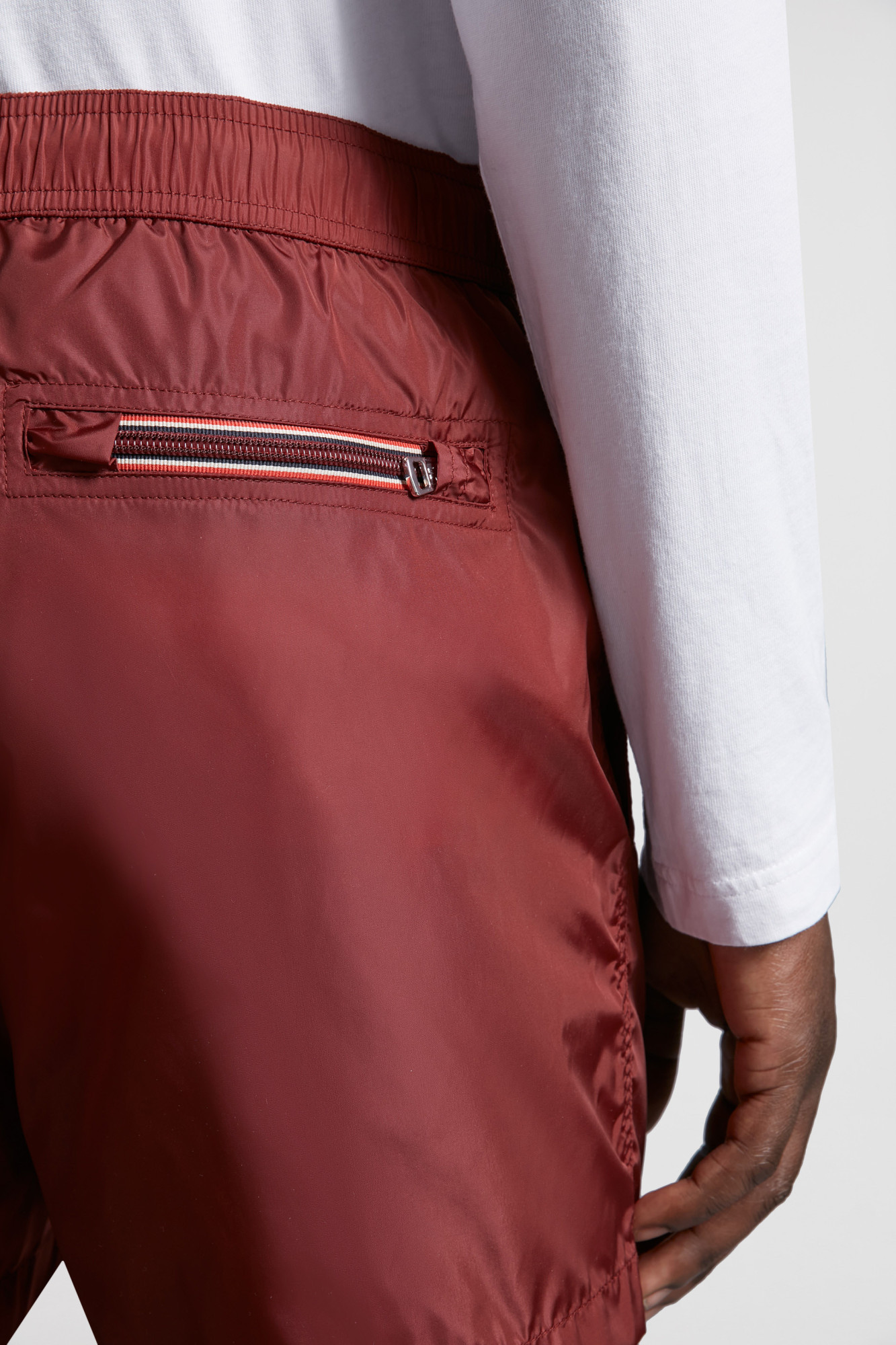 Moncler Logo Patch Nylon Swim Shorts In Red