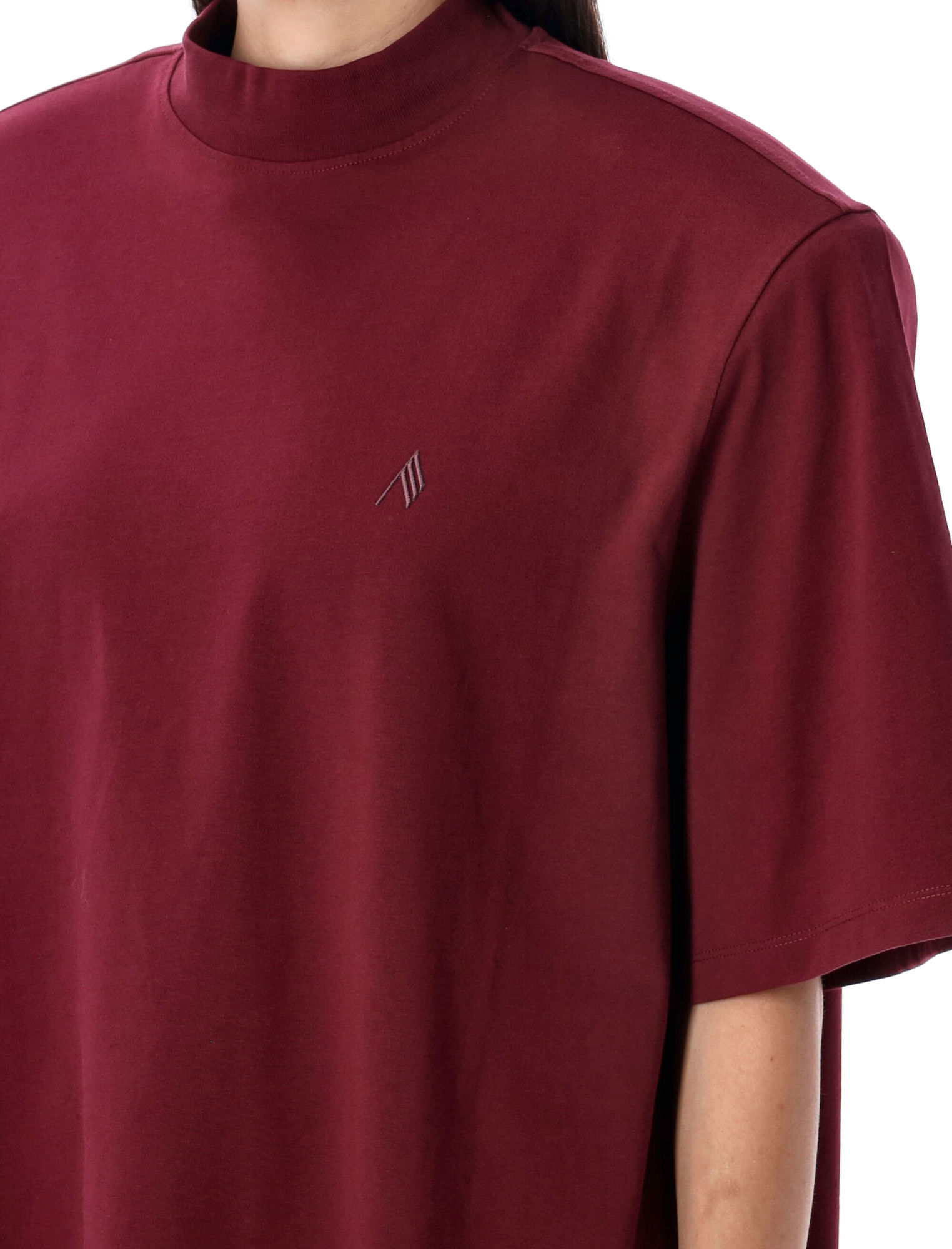 Attico Crewneck Mock Neck Logo Embroidered Top In Burgundy