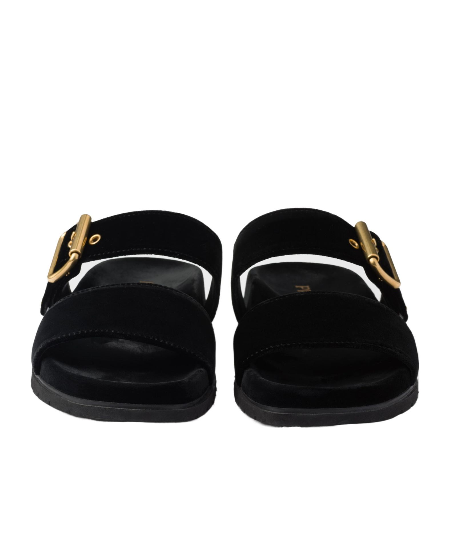 Prada Triangle Logo Velvet Flat Sandals In Black