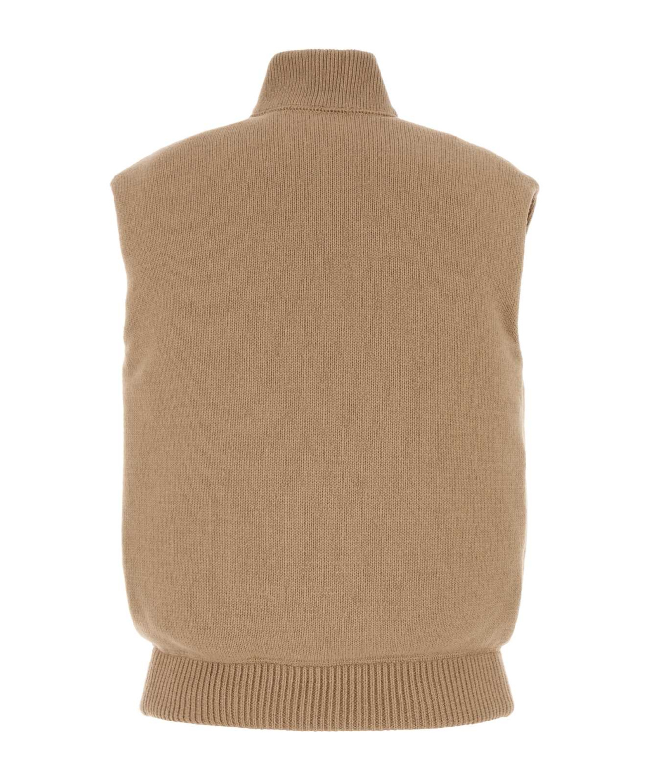 Miu Miu Beige Wool Blend Sleeveless Down Jacket In Brown