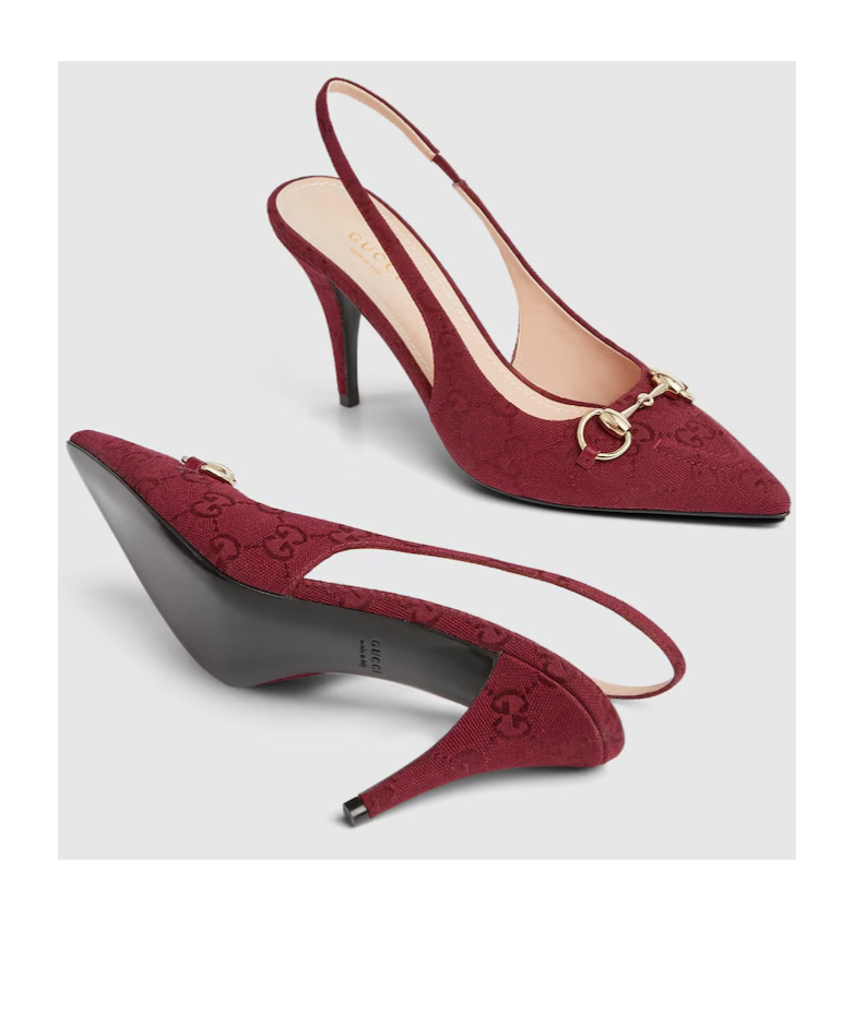Gucci Horsebit Gg Canvas Slingback Pump In Burgundy