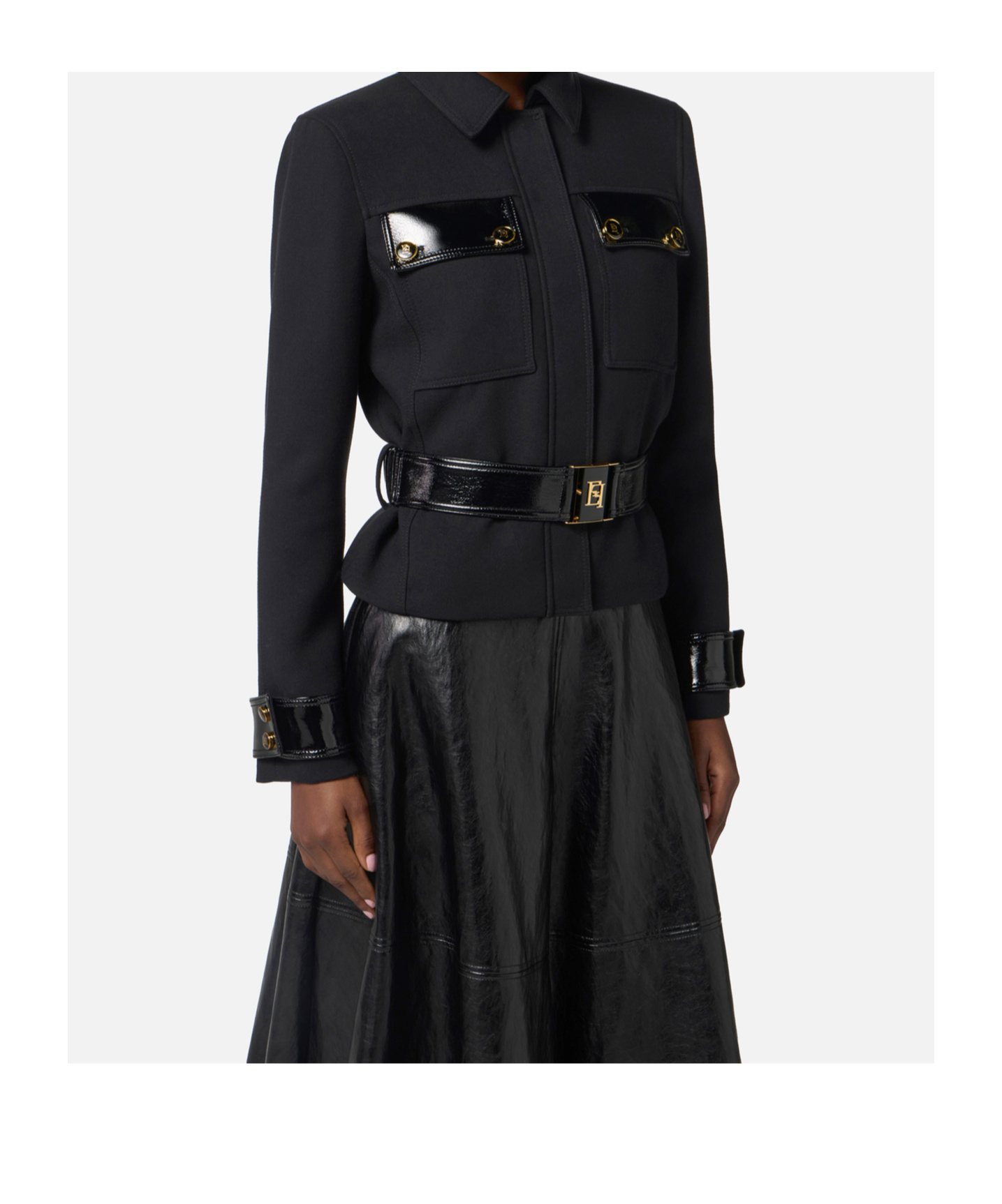 Elisabetta Franchi Belted Jacket Logo Buttons In Black