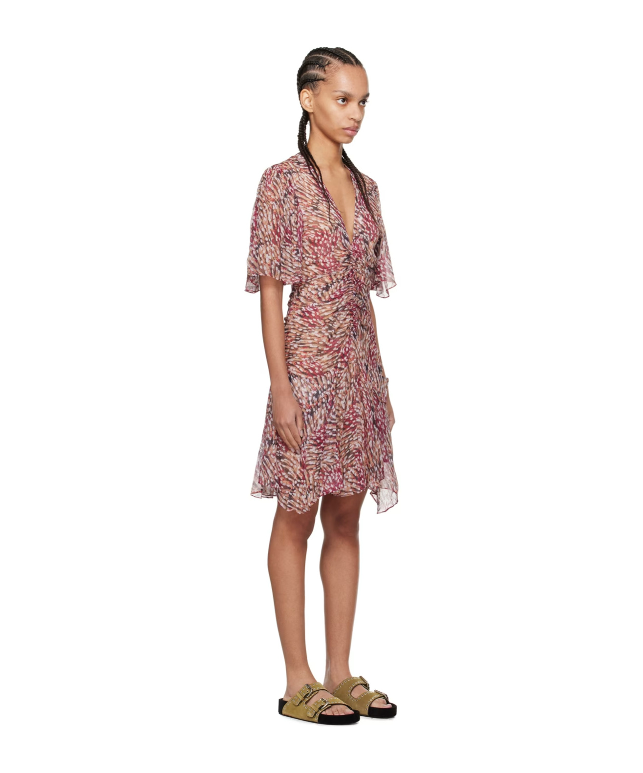 Isabel Marant Graphic-print Ruched Dress In Brown