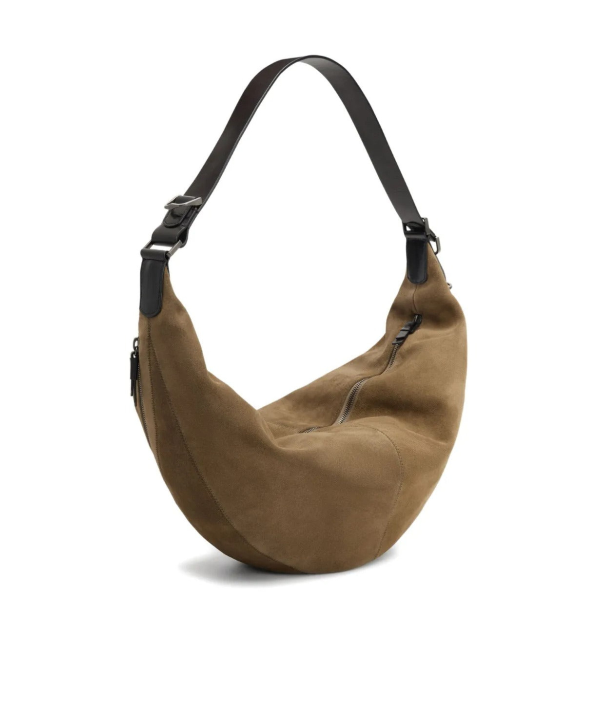 Lemaire Suede Leather Zip Shoulder Bag In Gray