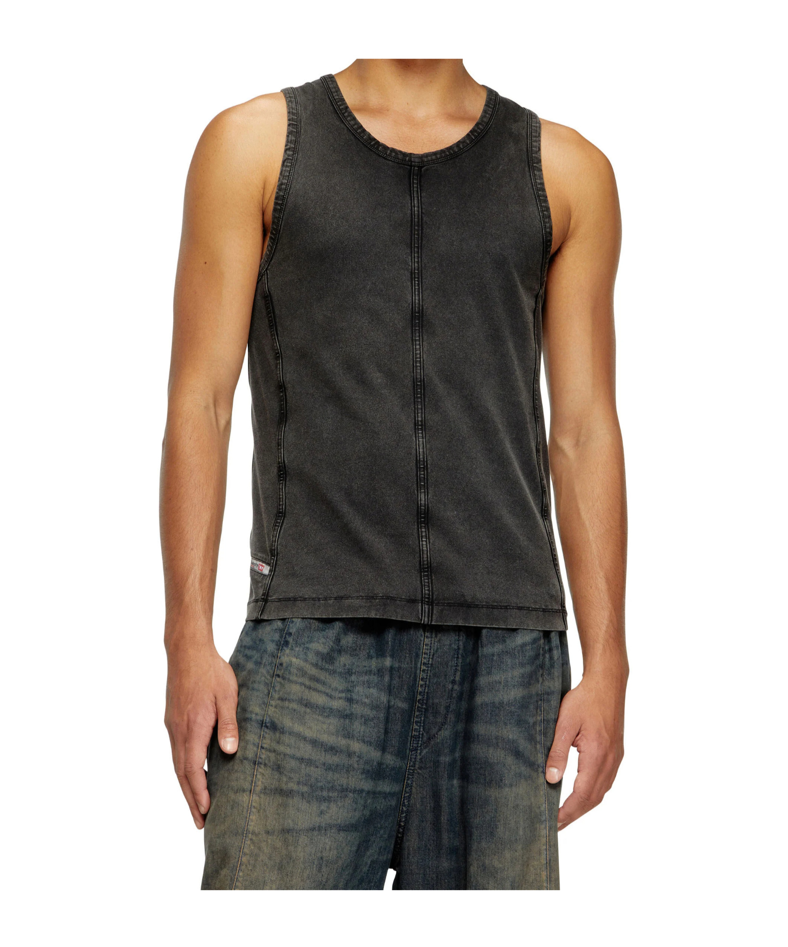 Diesel Tank Top In Denim-look Jersey In Black