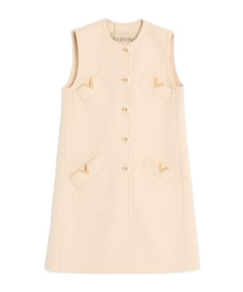Valentino Wool-cashmere Vgold Sleeveless Coat In Neutral