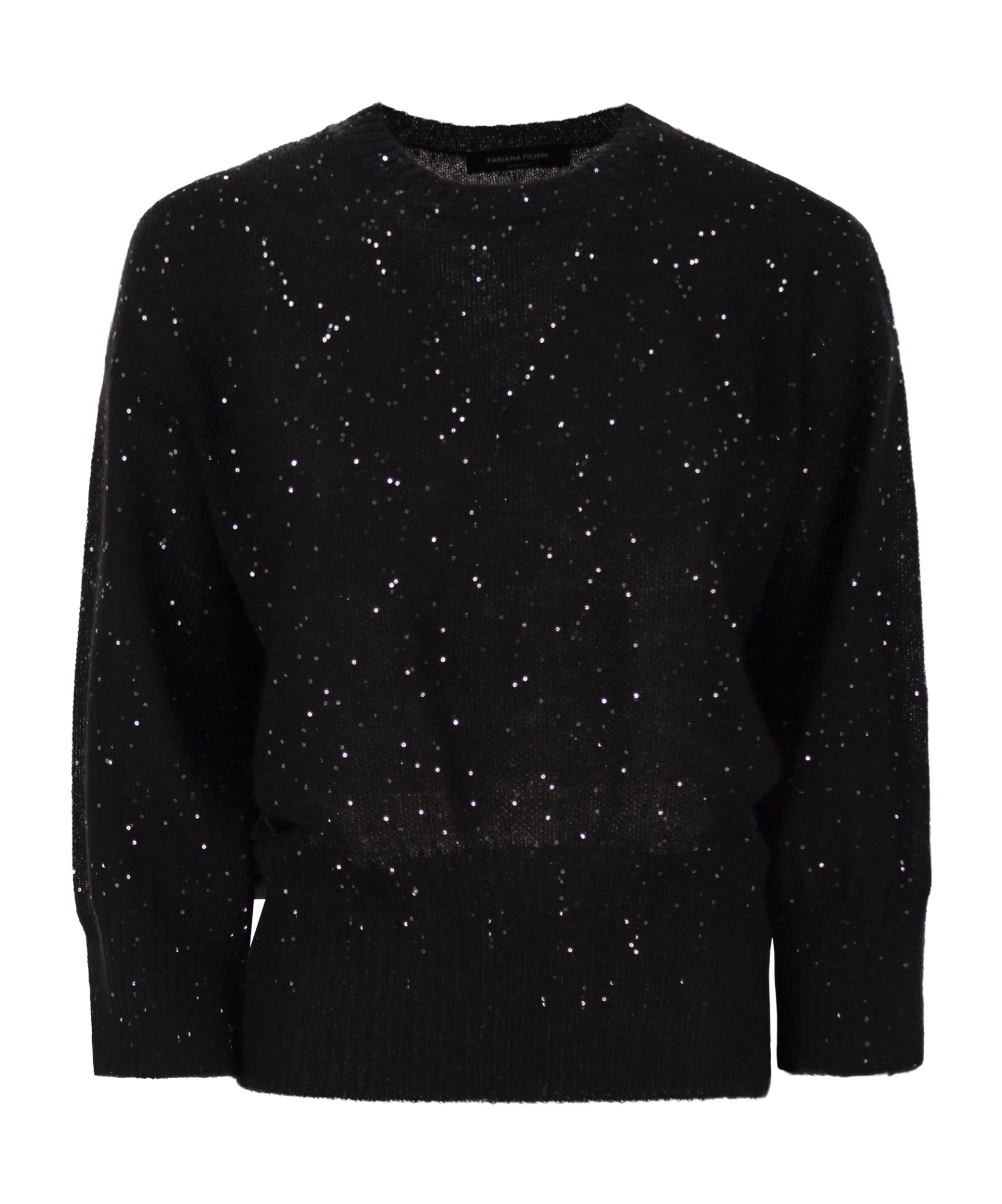 Fabiana Filippi Sequin Crewneck 3/4 Sleeved Jumper In Black