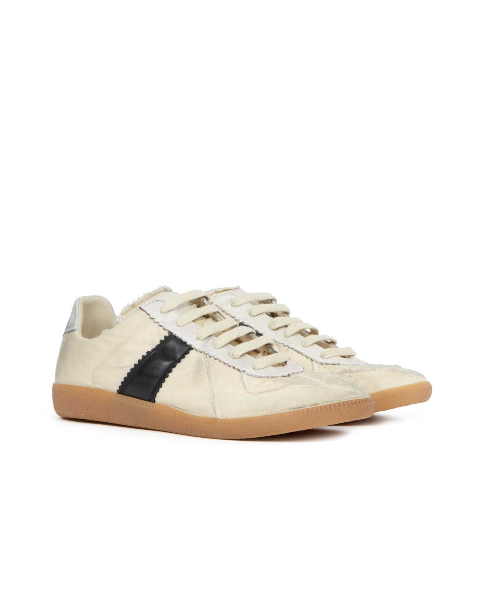 Maison Margiela Replica Leather And Suede-trimmed Twill Sneakers In Nude