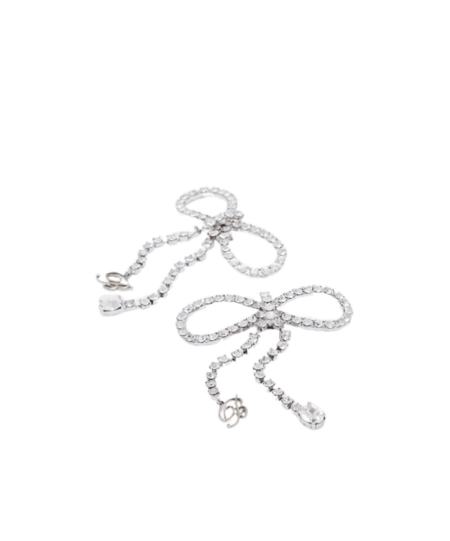 Shop Blumarine Embellished Bow Earrings In White