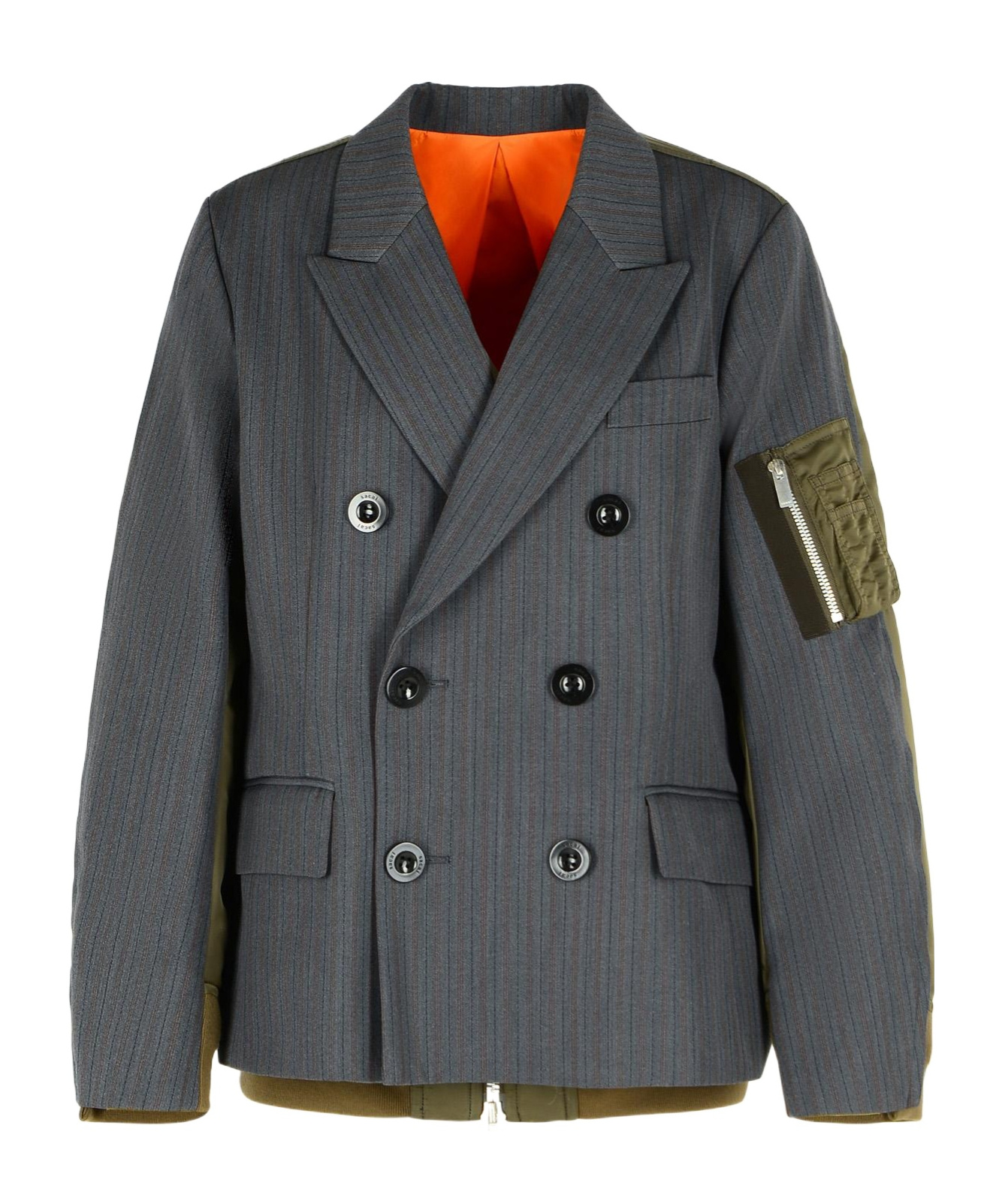 Sacai Double-breasted Wool And Nylon Blazer In Gray