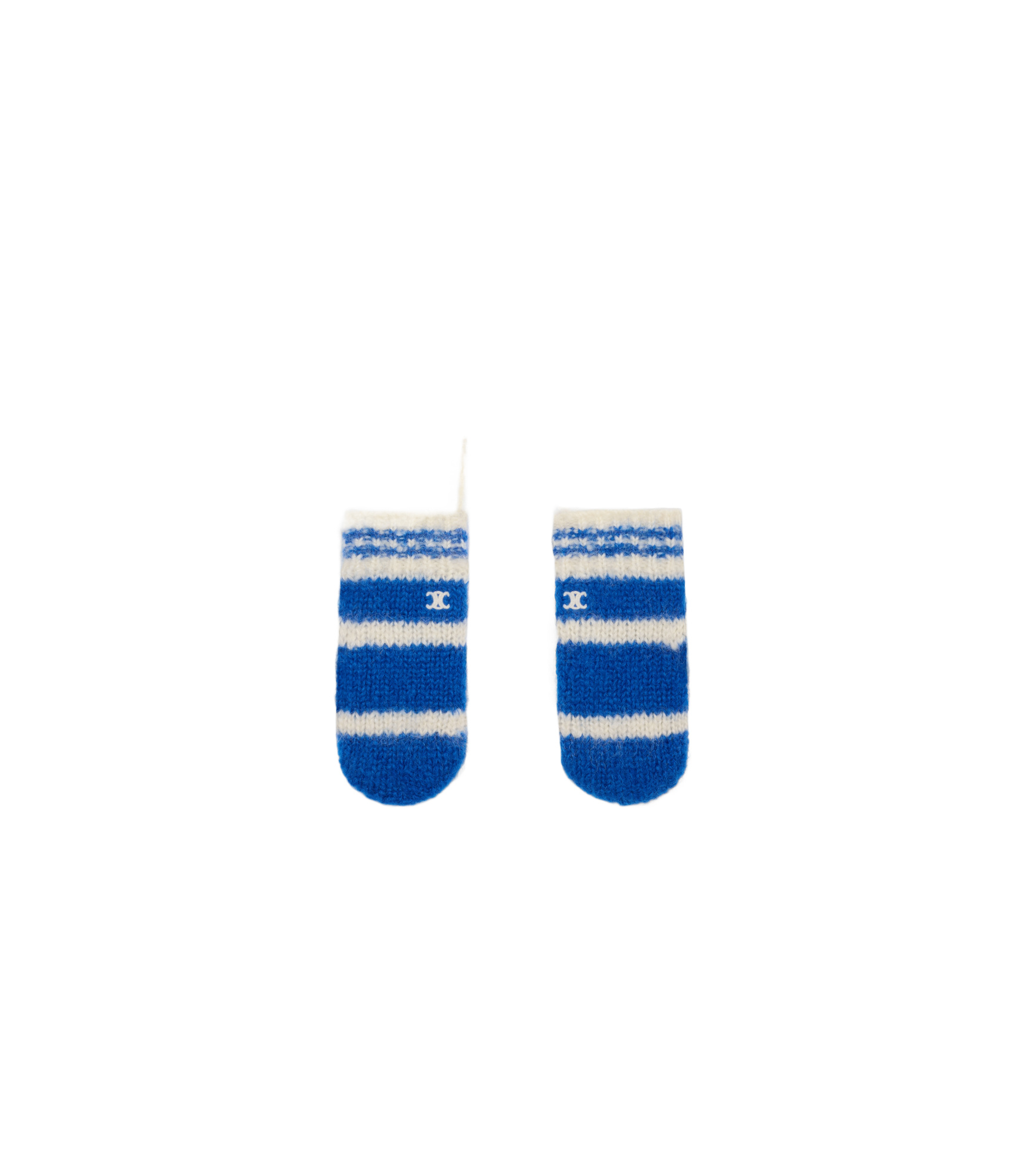 Shop Celine Striped Mittens In Chunky Mohair And Wool In Blue