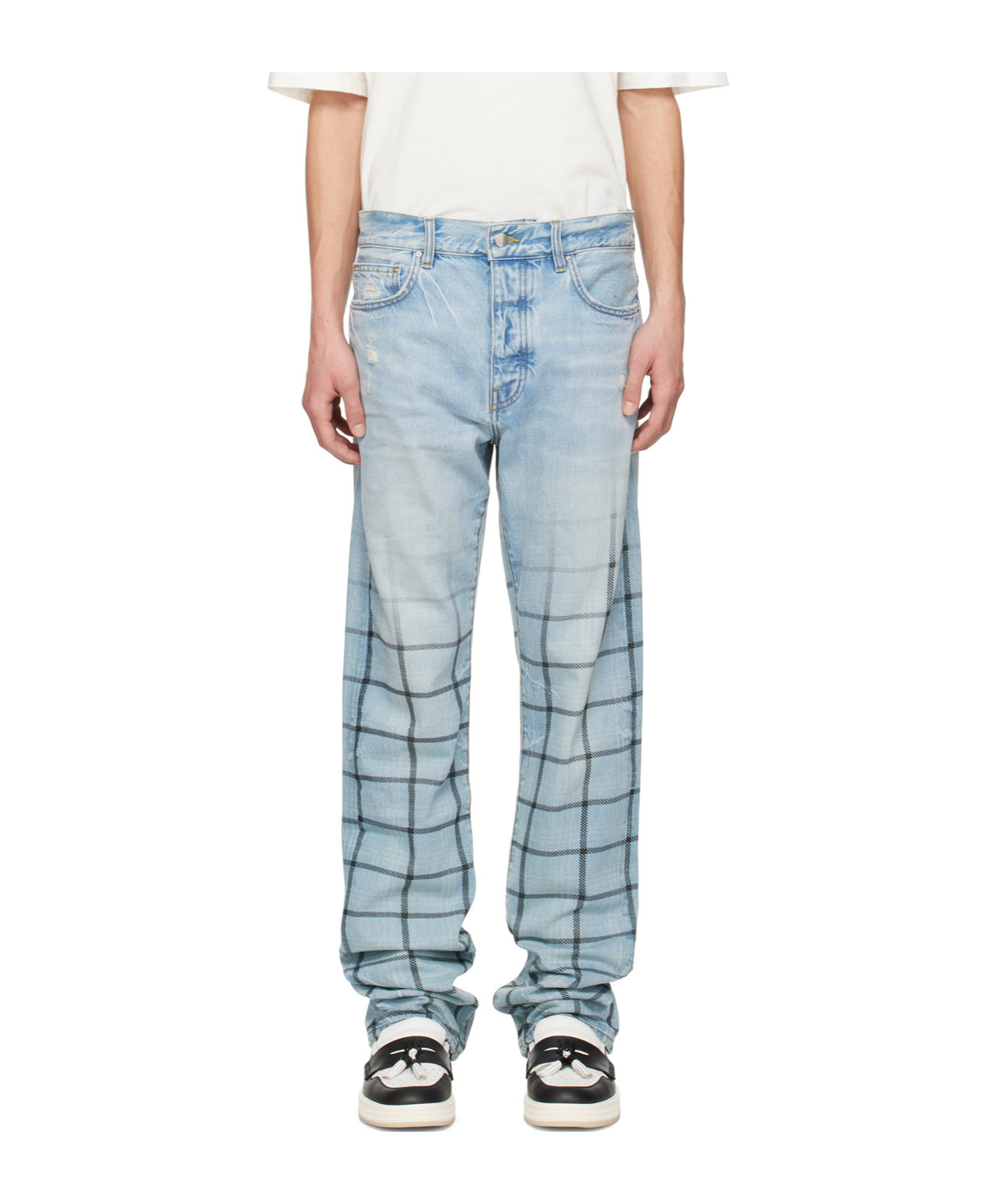 Amiri Blue Faded Out Plaid Jeans In Blue