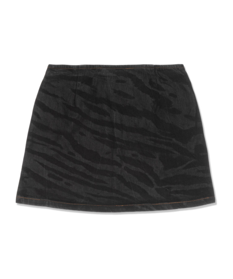 Ganni Tiger-print Denim Mini Wrap Skirt In Black