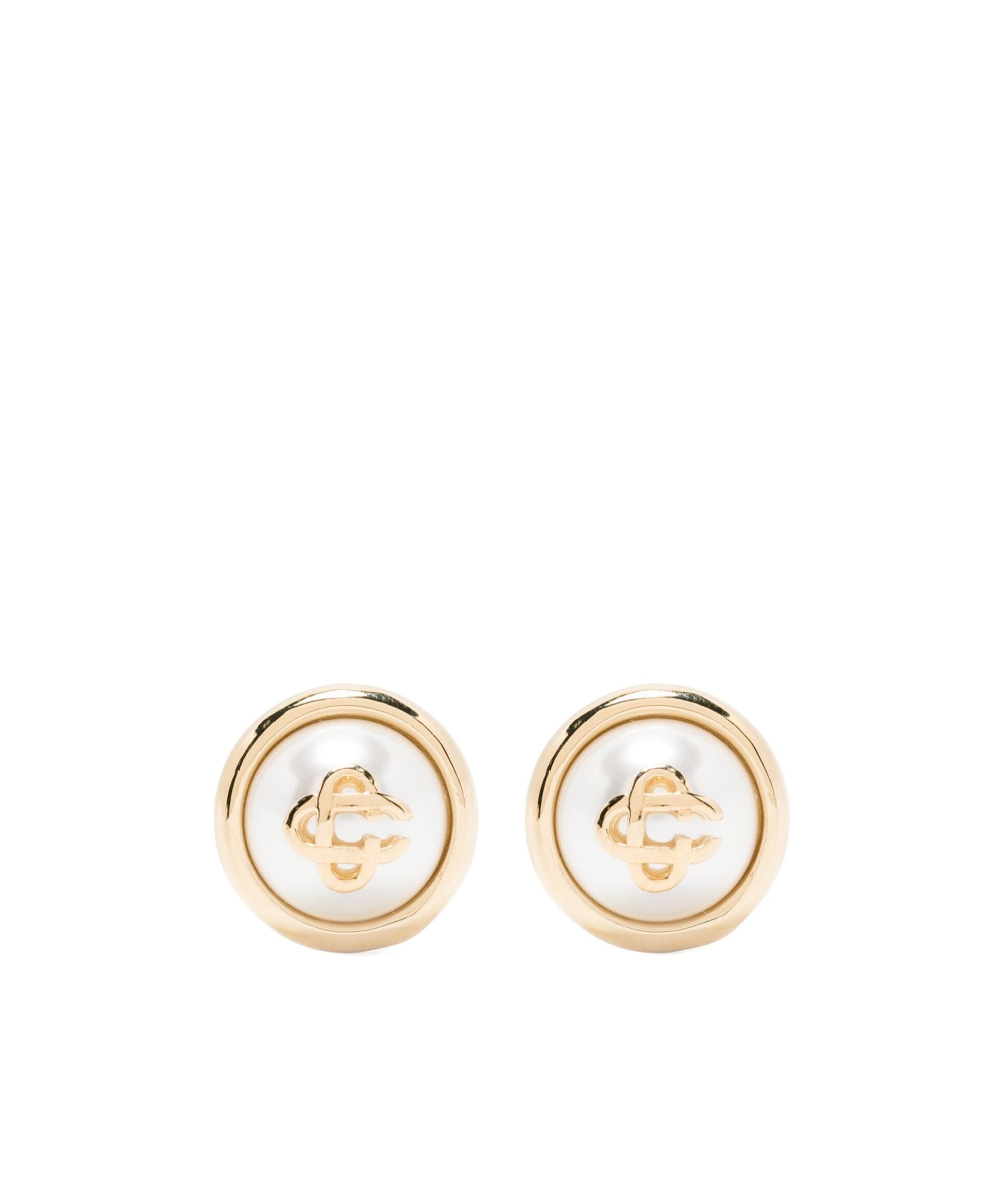 Shop Casablanca Pearl Logo-stud Earrings In Yellow