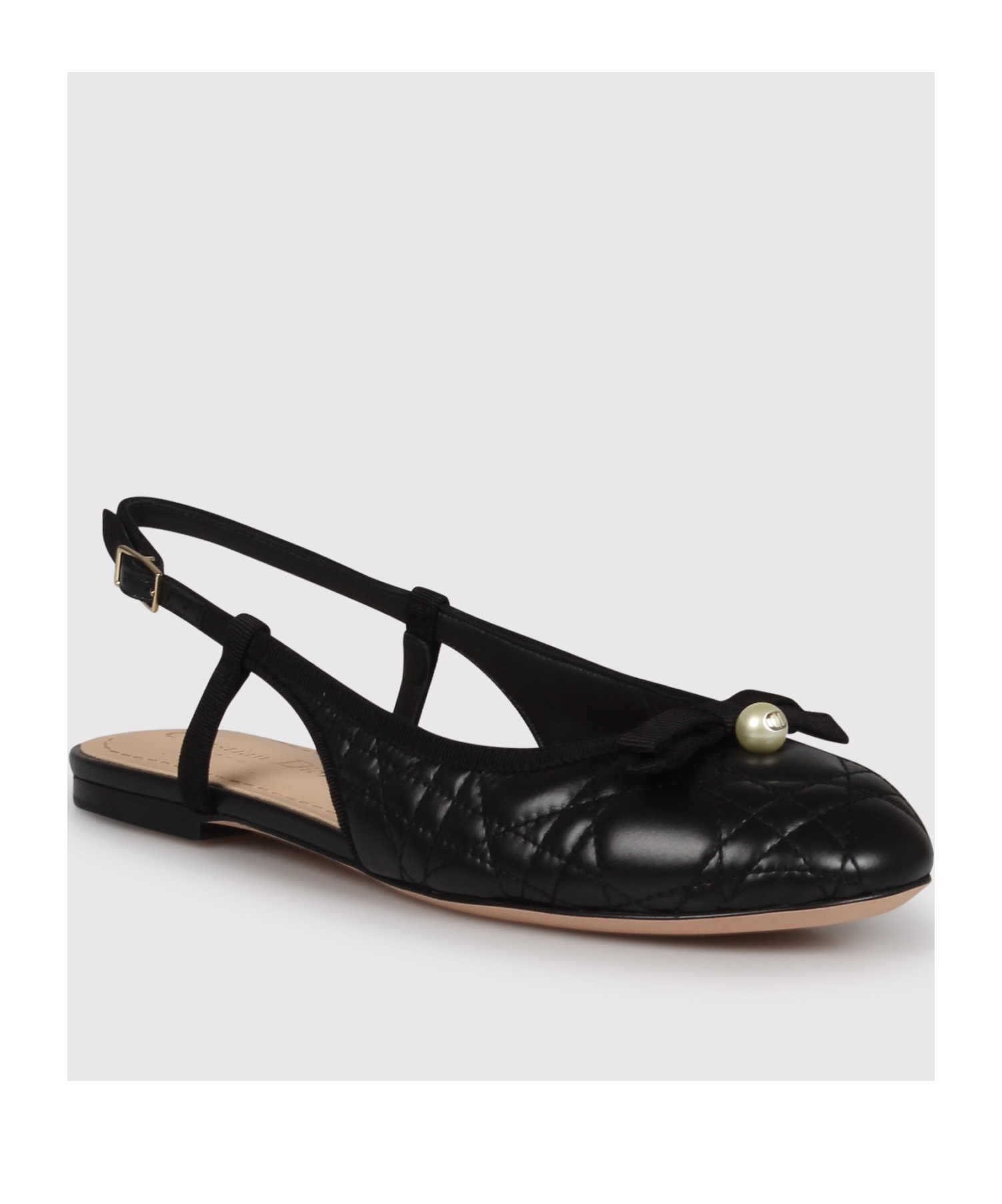Dior Pearl Quilted Pointed Flat Sole Sandals In Black