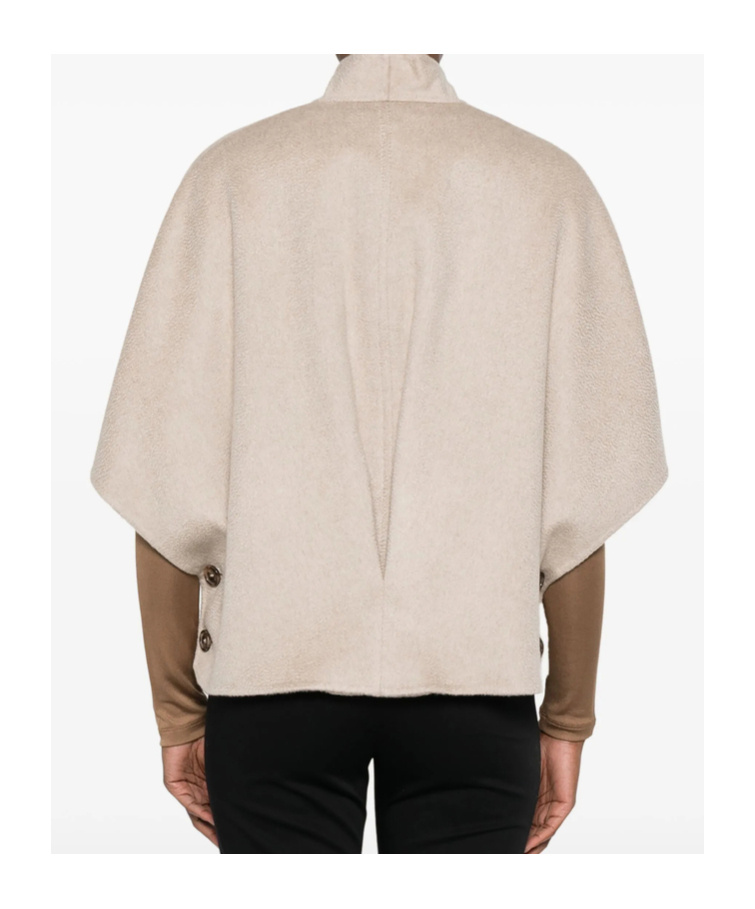Max Mara Stand Collar Long Cropped Cape In Neutral