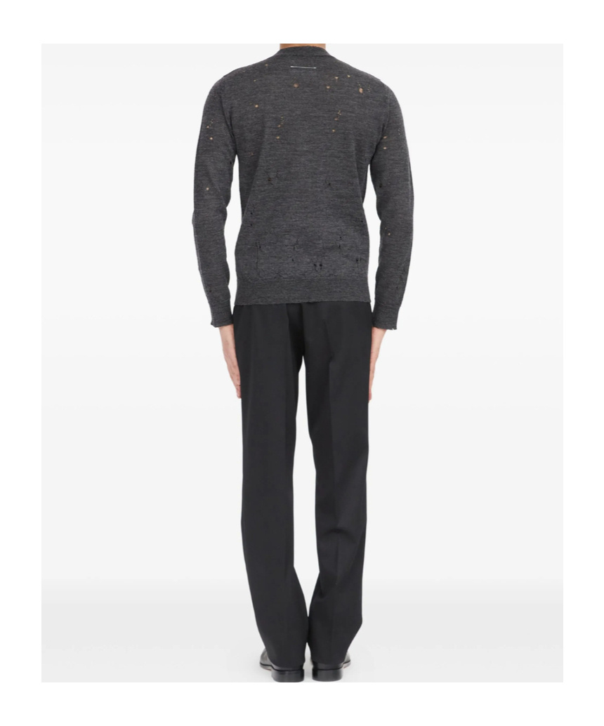 Mm6 Maison Margiela Distressed Dark Grey Knit Sweater In Gray