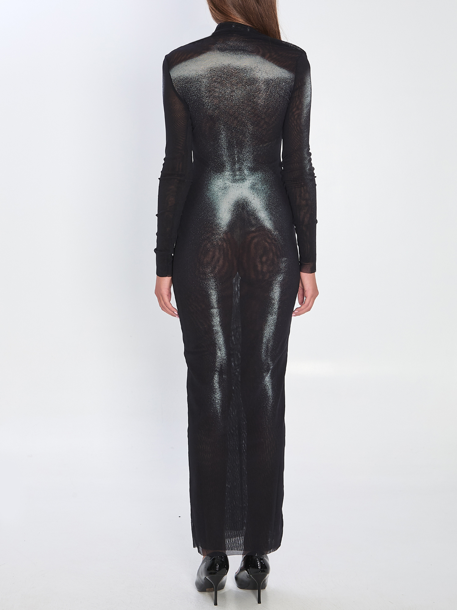 Jean Paul Gaultier Womens Black Silver Printed Long-sleeves Woven Maxi Dress Xs In Multi