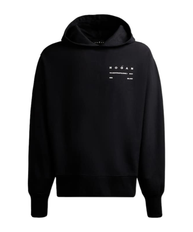 Hogan Logo-print Cotton Hoodie In Black