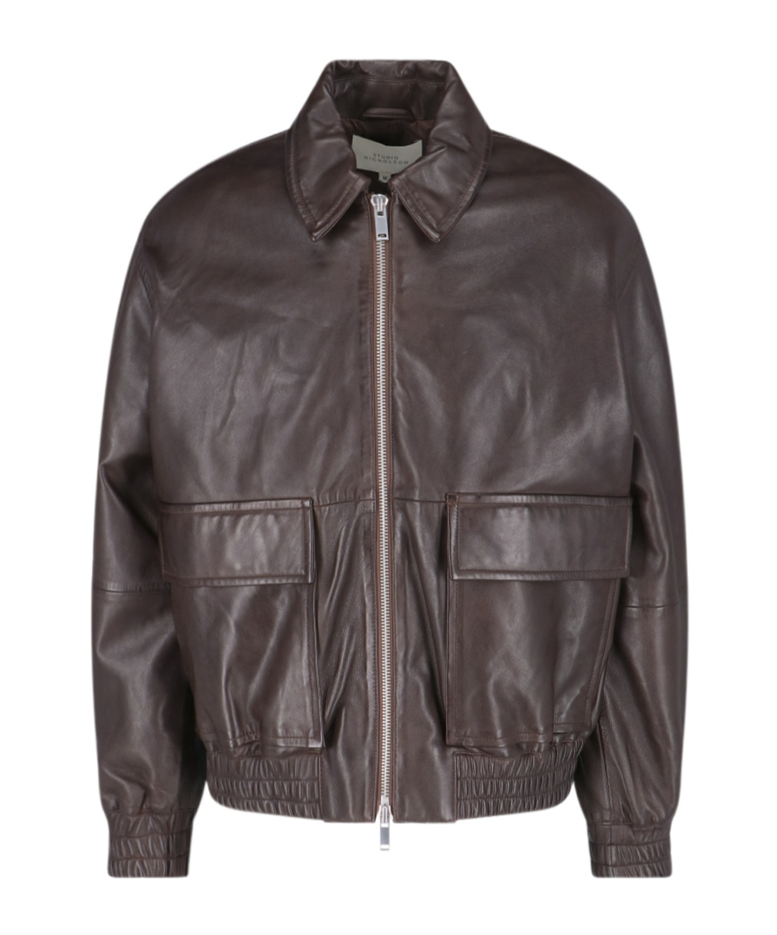 Studio Nicholson Piston Leather Zip-up Jacket In Brown