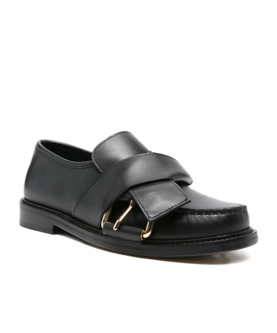 Moschino Belted Up Leather Loafers In Black
