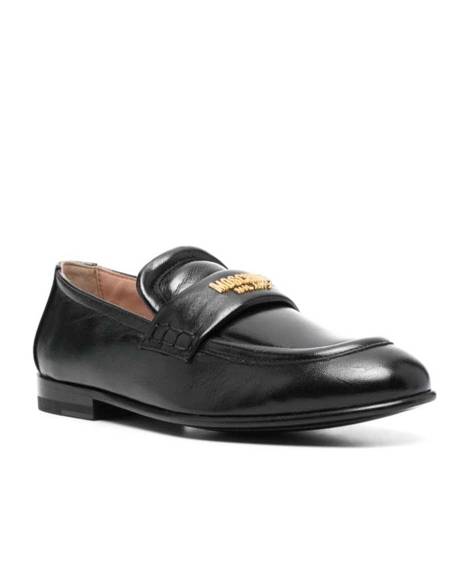 Moschino Leather Loafer Stitched Moc Polished In Black