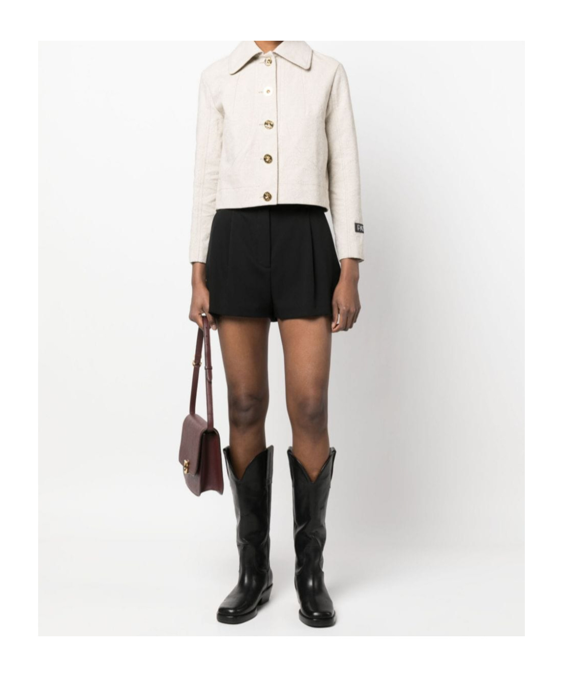 Patou Cropped Stitched Blazer With Long Sleeves In White