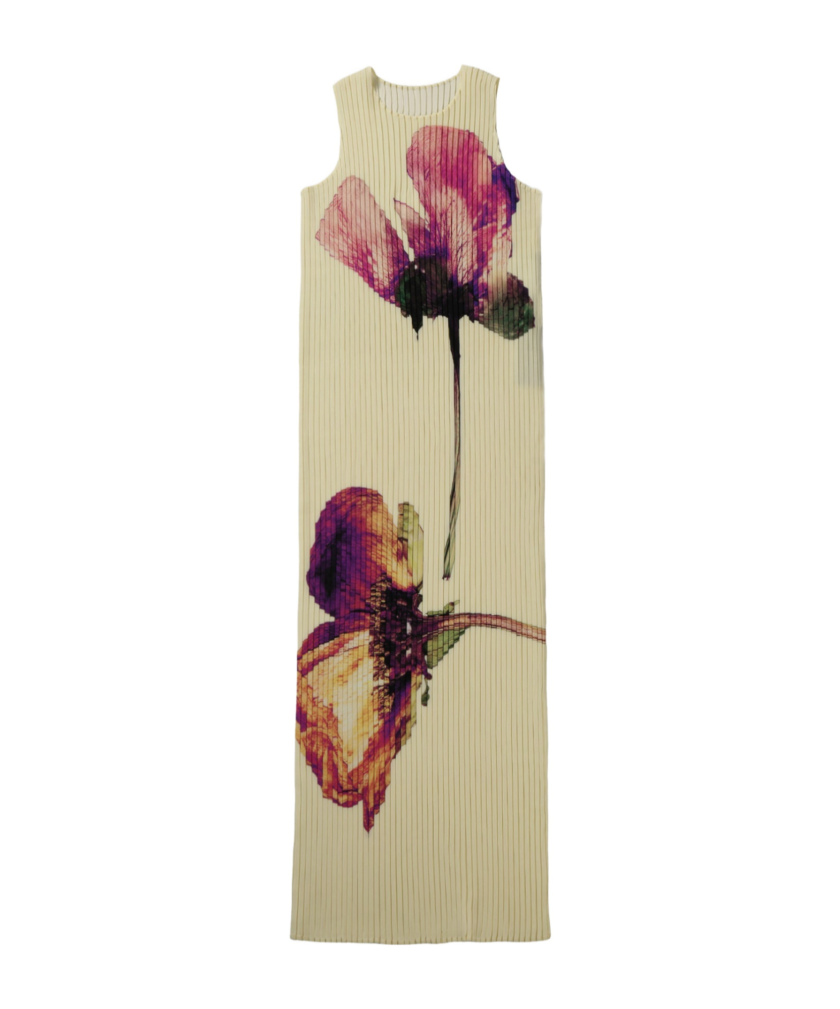 Issey Miyake Yellow Pressed Flora Pleats Maxi Dress In Nude